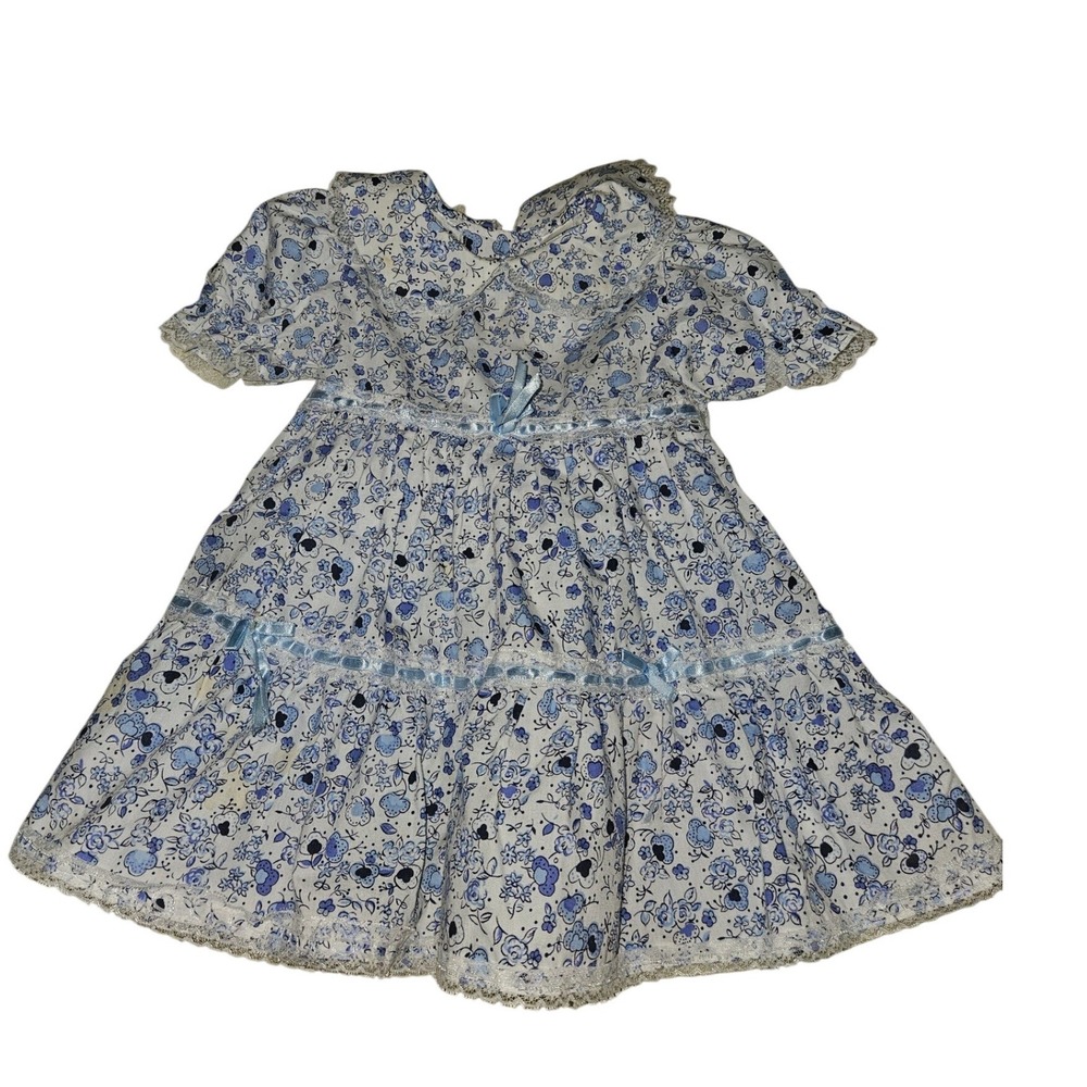 Allison Ann Vintage Blue Floral Lace Prairie Dress Toddler Size 24 Months